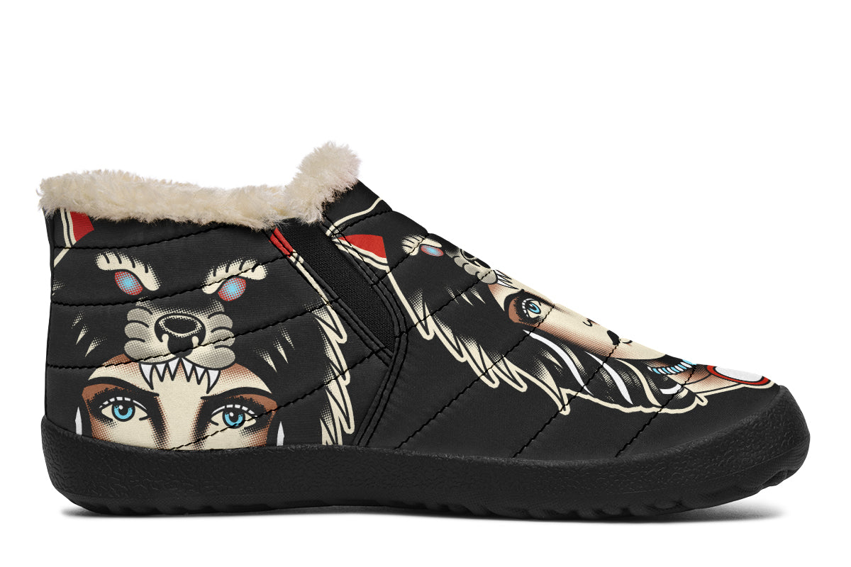 Wolf Cowl Girl Head Winter Sneakers