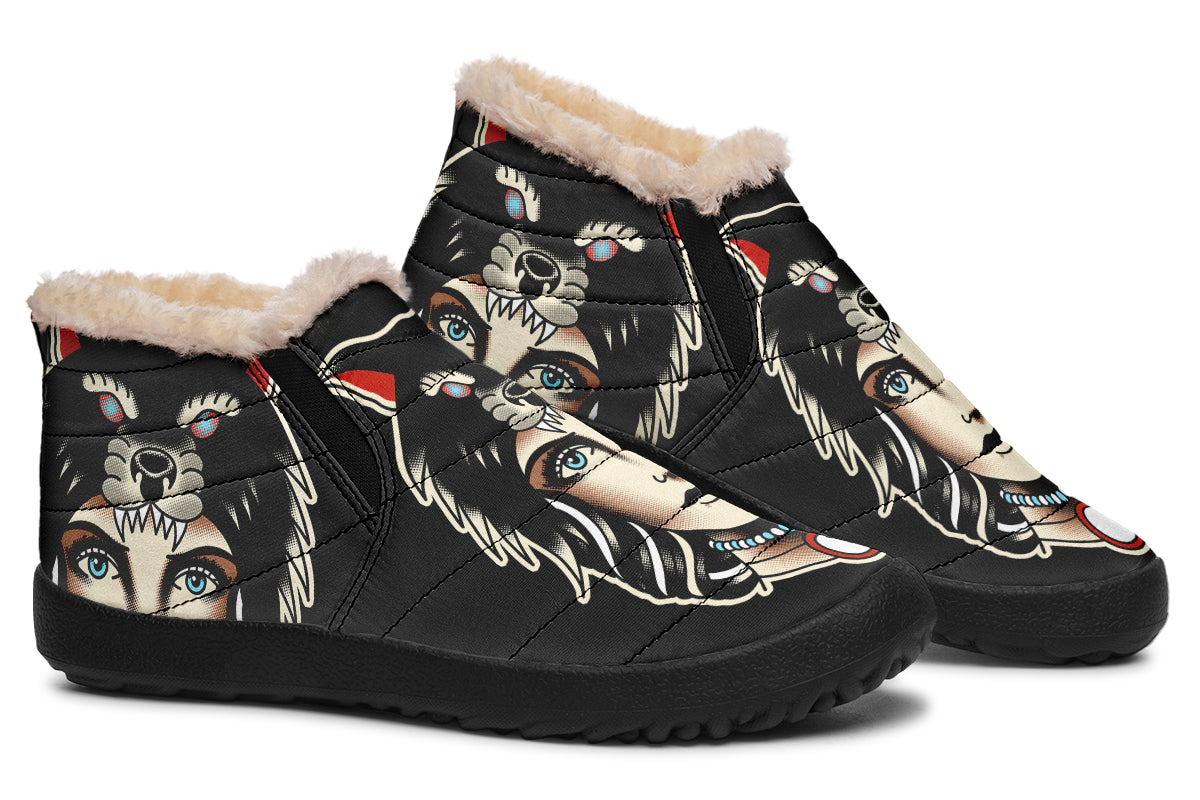 Wolf Cowl Girl Head Winter Sneakers