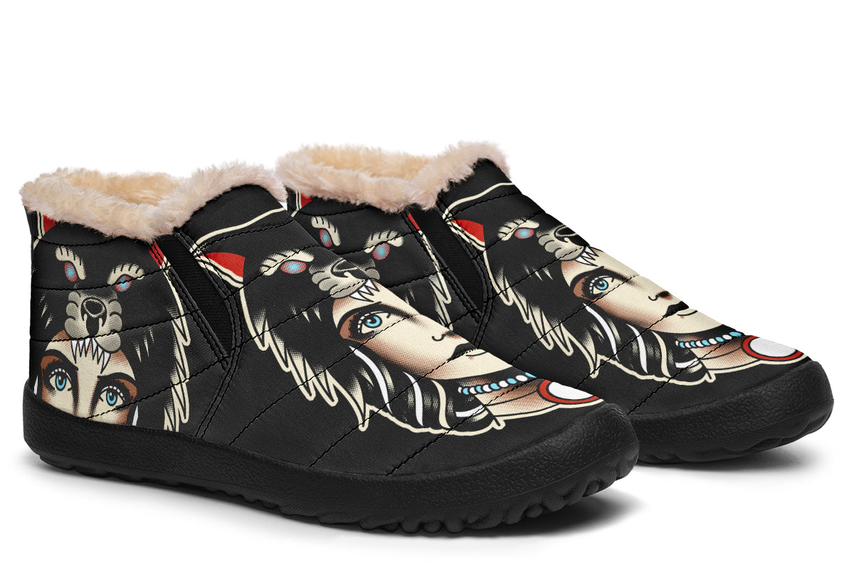 Wolf Cowl Girl Head Winter Sneakers