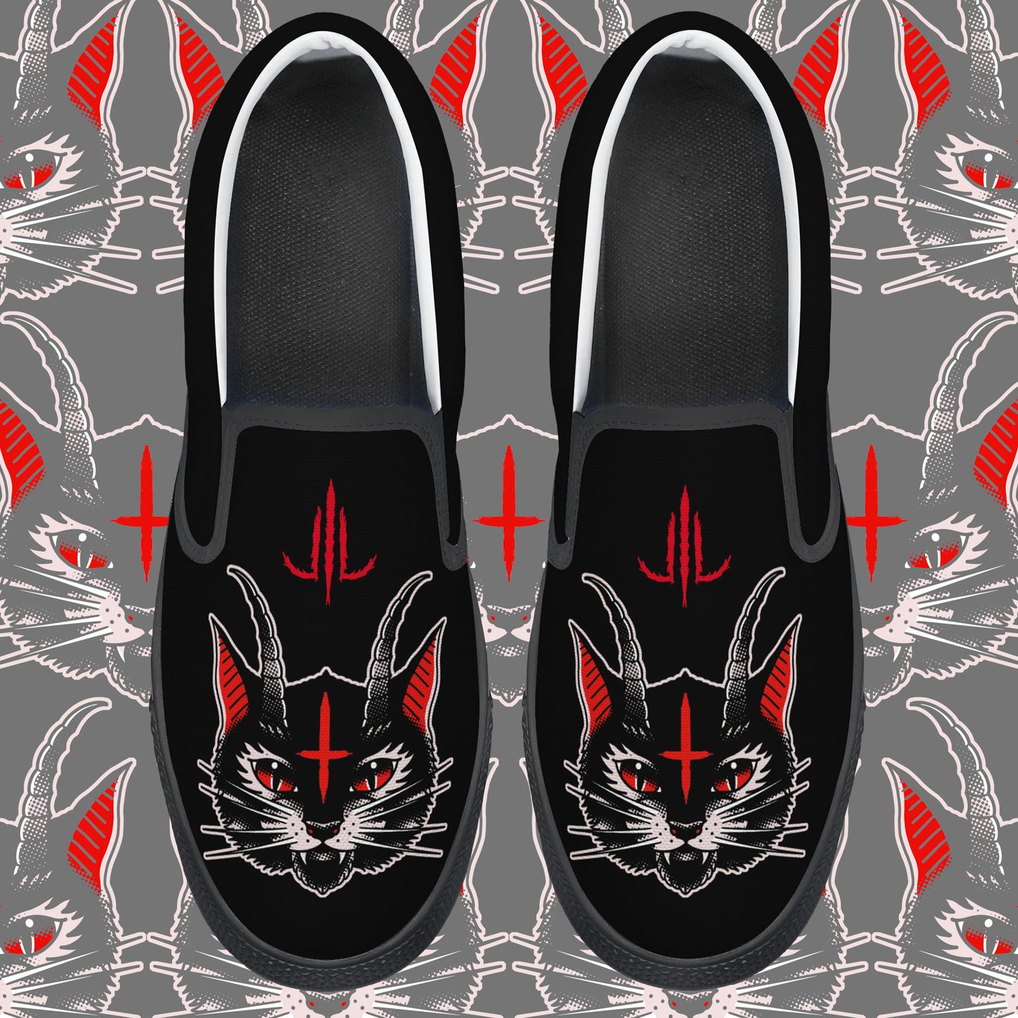 Cat Demon Slip On Shoes