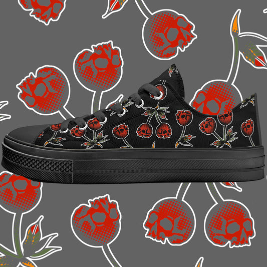 Skull Cherries Low Top Canvas Shoes