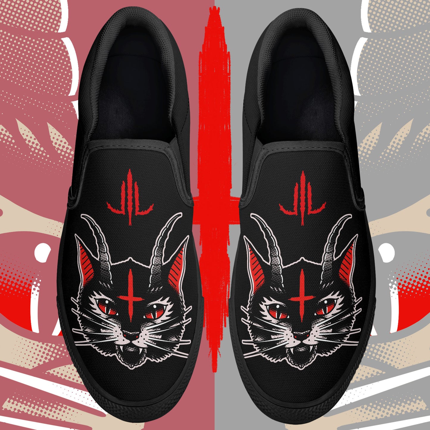 Zapatos sin cordones con gato demoníaco