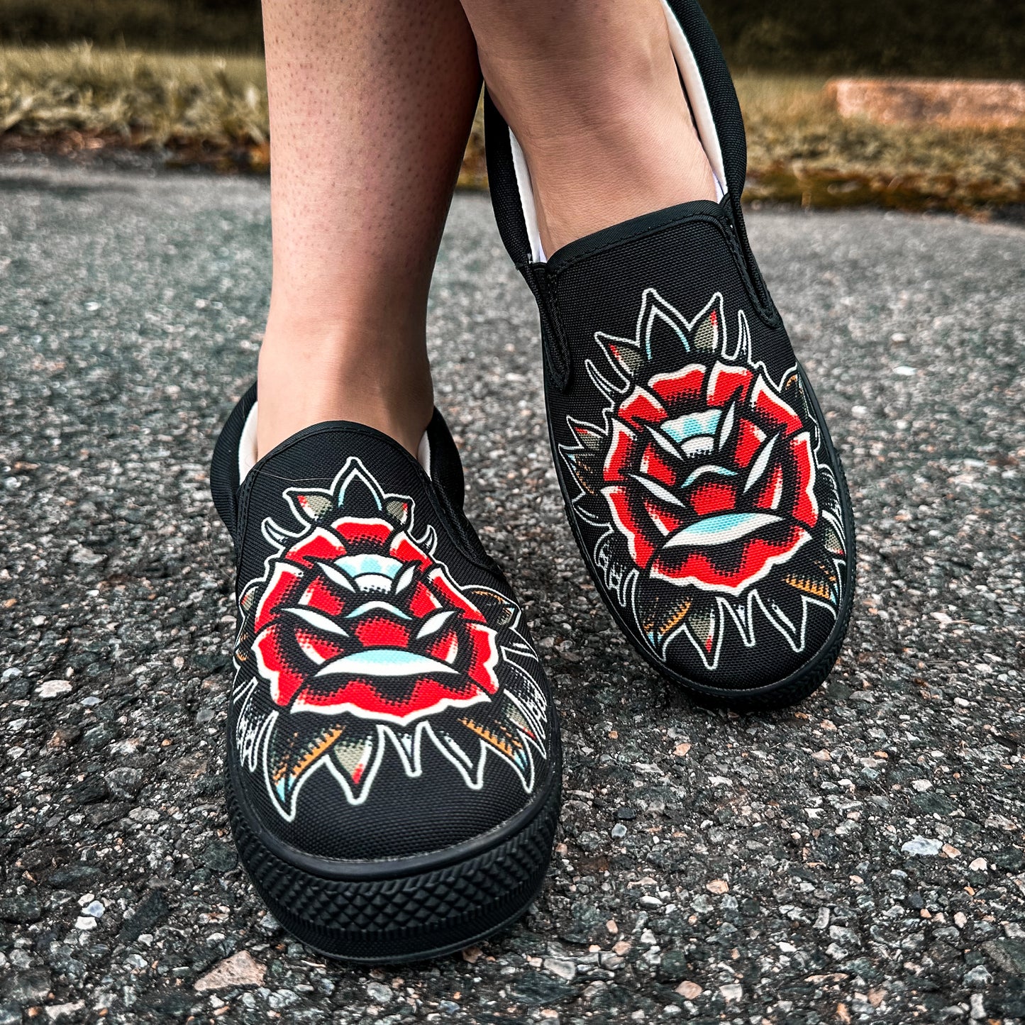 Traditional Rose Slip On Shoes